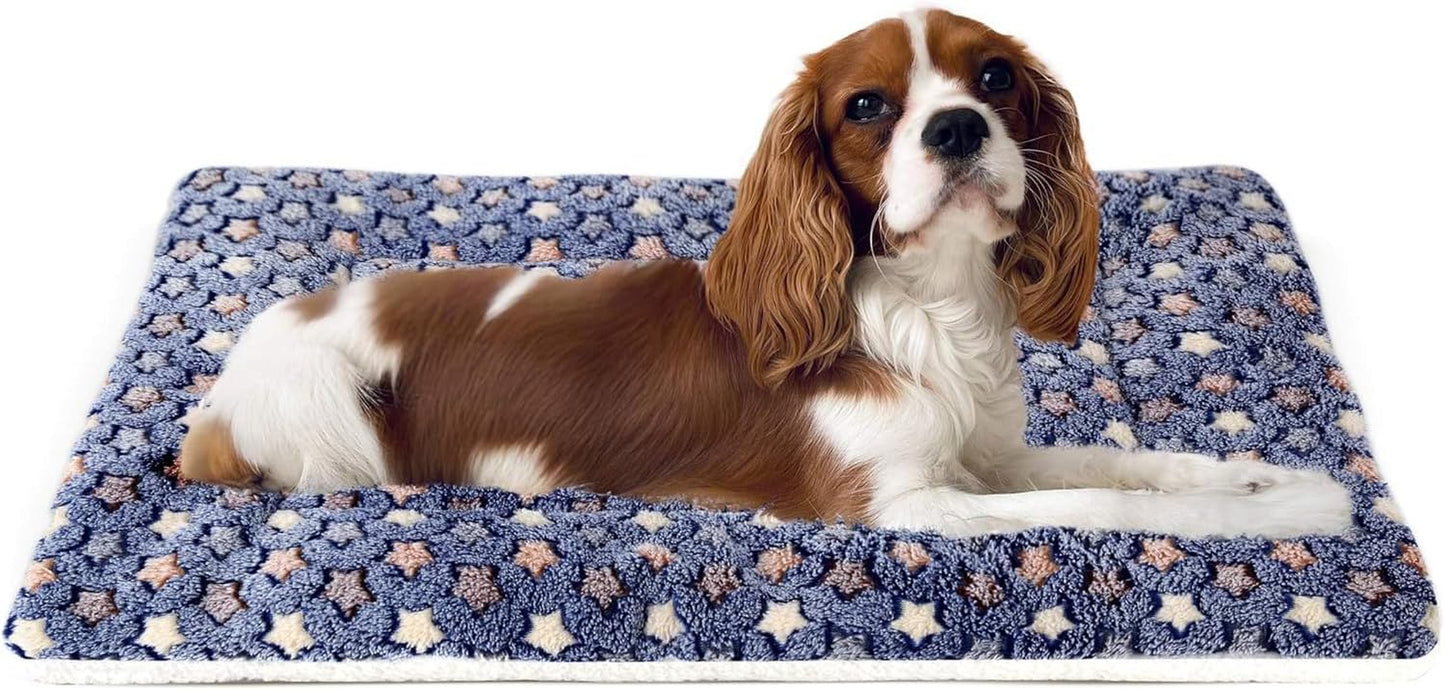 Dog Bed Crate Pad Ultra Soft Pet Bed with Star Print Washable Crate Mat for Large Medium Small Dogs Reversible Fleece Dog Crate Kennel Mat Cat Bed Liner 23 X 18 Inch Dark Blue