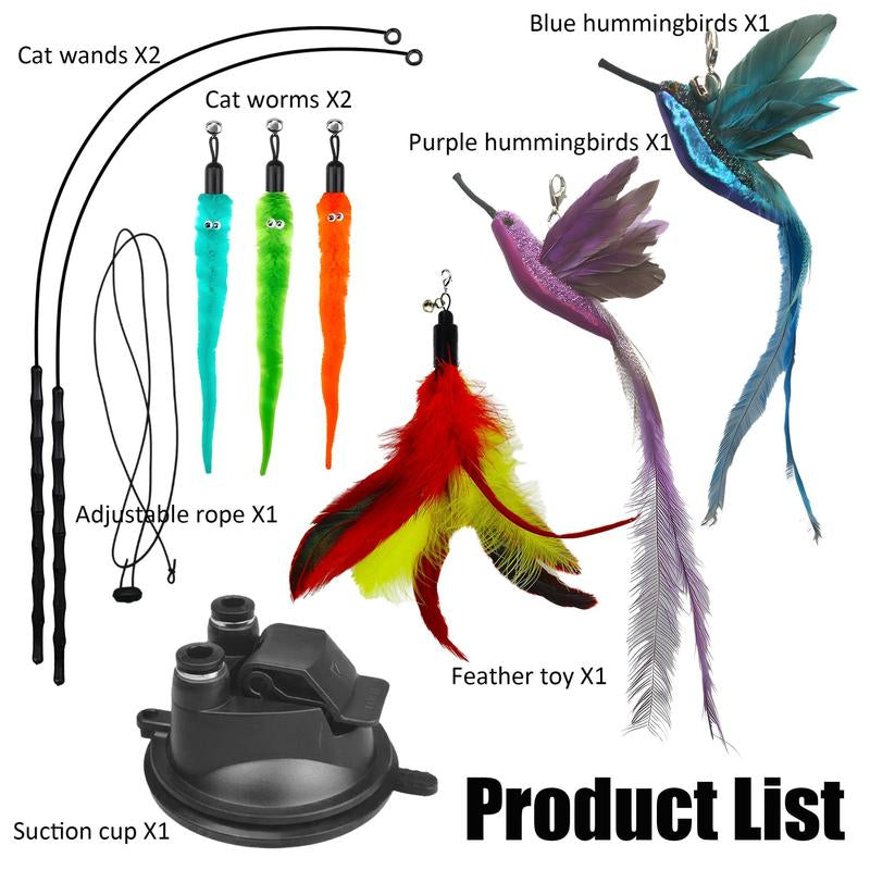 2 Wands with Base & 6 Feather Interactive Cat Toy Set